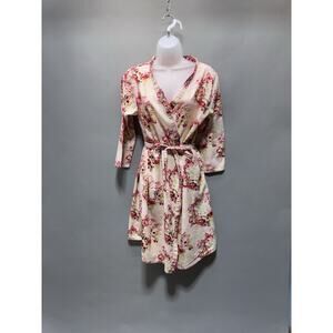 Paisley Box Women’s Medium Pink Floral Wrap Dress Belted 3/4 Sleeve Cottagecore